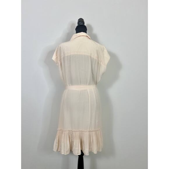 Ramy Brook London Button Down Mini Dress in Linen Large Ruffle Tie Waist Boho - Picture 2 of 3